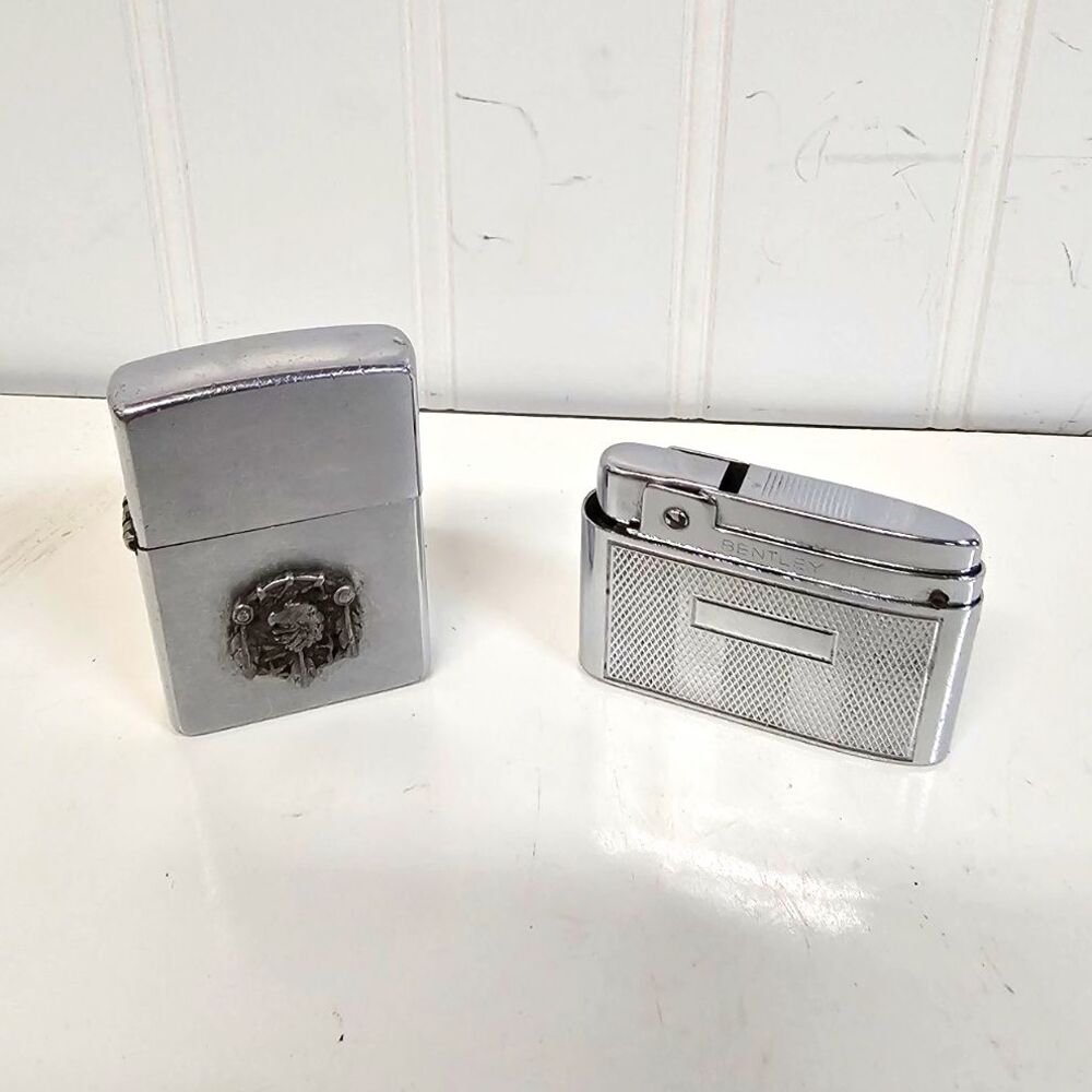 Zippo & Bentley Silver Lighters Lot of 2 Metal Collectible Emblem Design